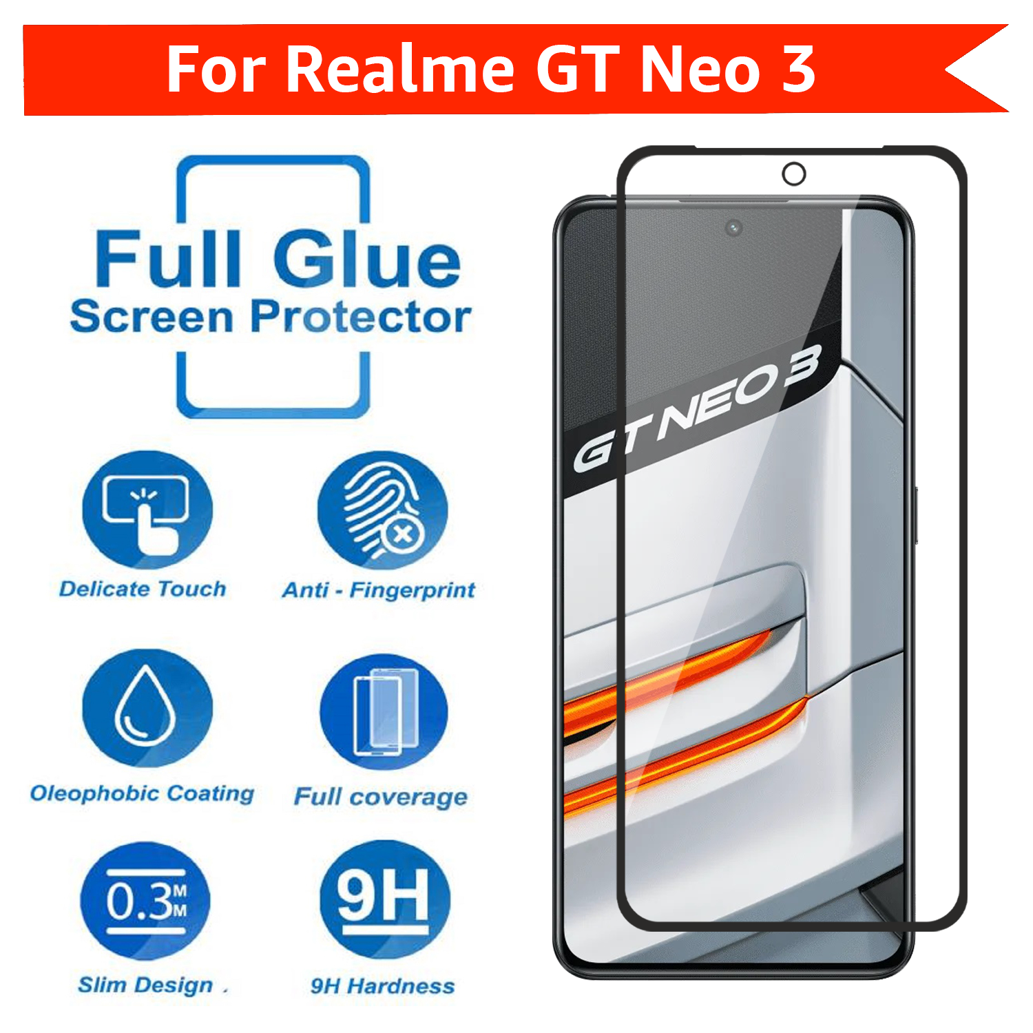 Tempered Glass for Realme GT Neo 3 (Black) , Edge to Edge , Pack of 1