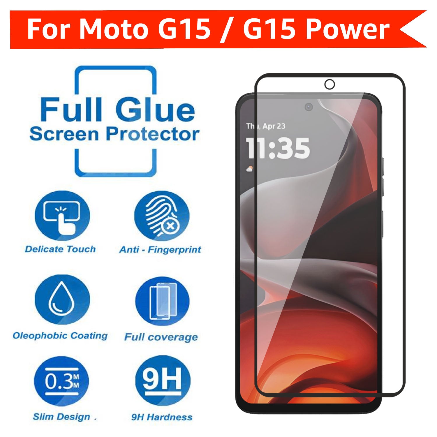 Tempered Glass for Motorola Moto G15 / G15 Power / E15 / G05 , Pack of 1 , Edge to Edge
