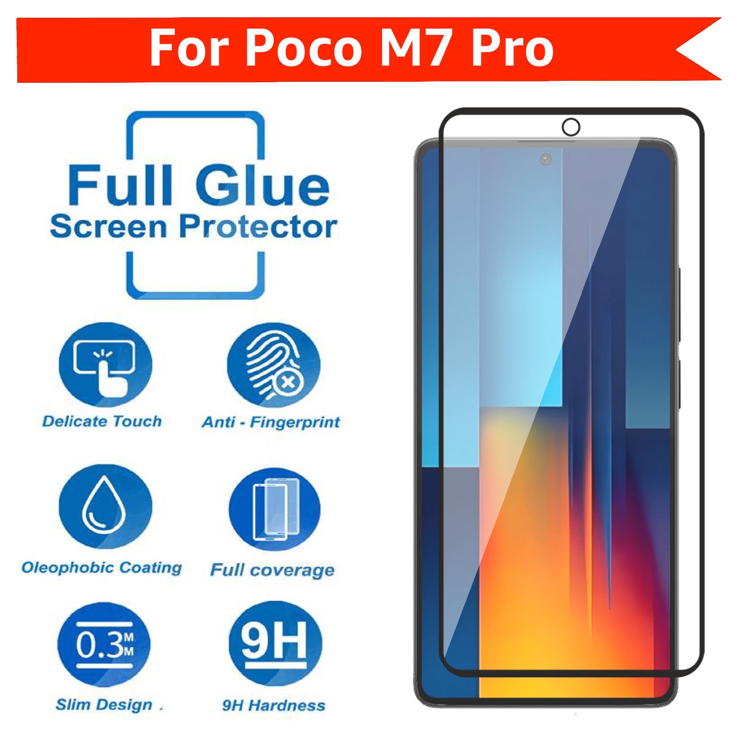 Tempered Glass for Xiaomi Poco M7 Pro (Black) , Edge to Edge , Pack of 1
