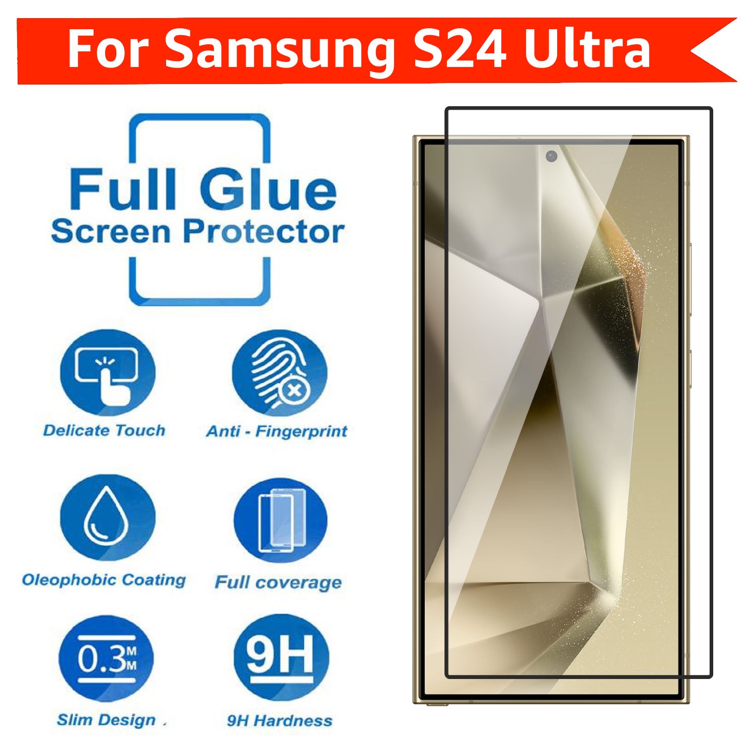 Tempered Glass for Samsung Galaxy S24 Ultra (Black) Edge to Edge , Pack of 1 ( No Guarantee for Finger Print )