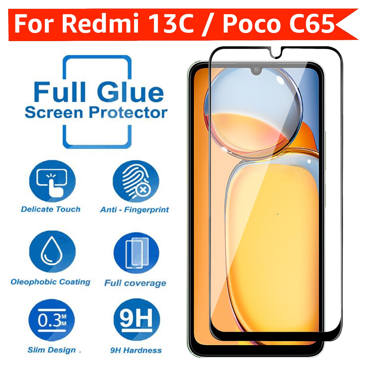 Tempered Glass for Xiaomi Redmi 13C / Redmi 13C 5G, Poco C65 Pack of 1