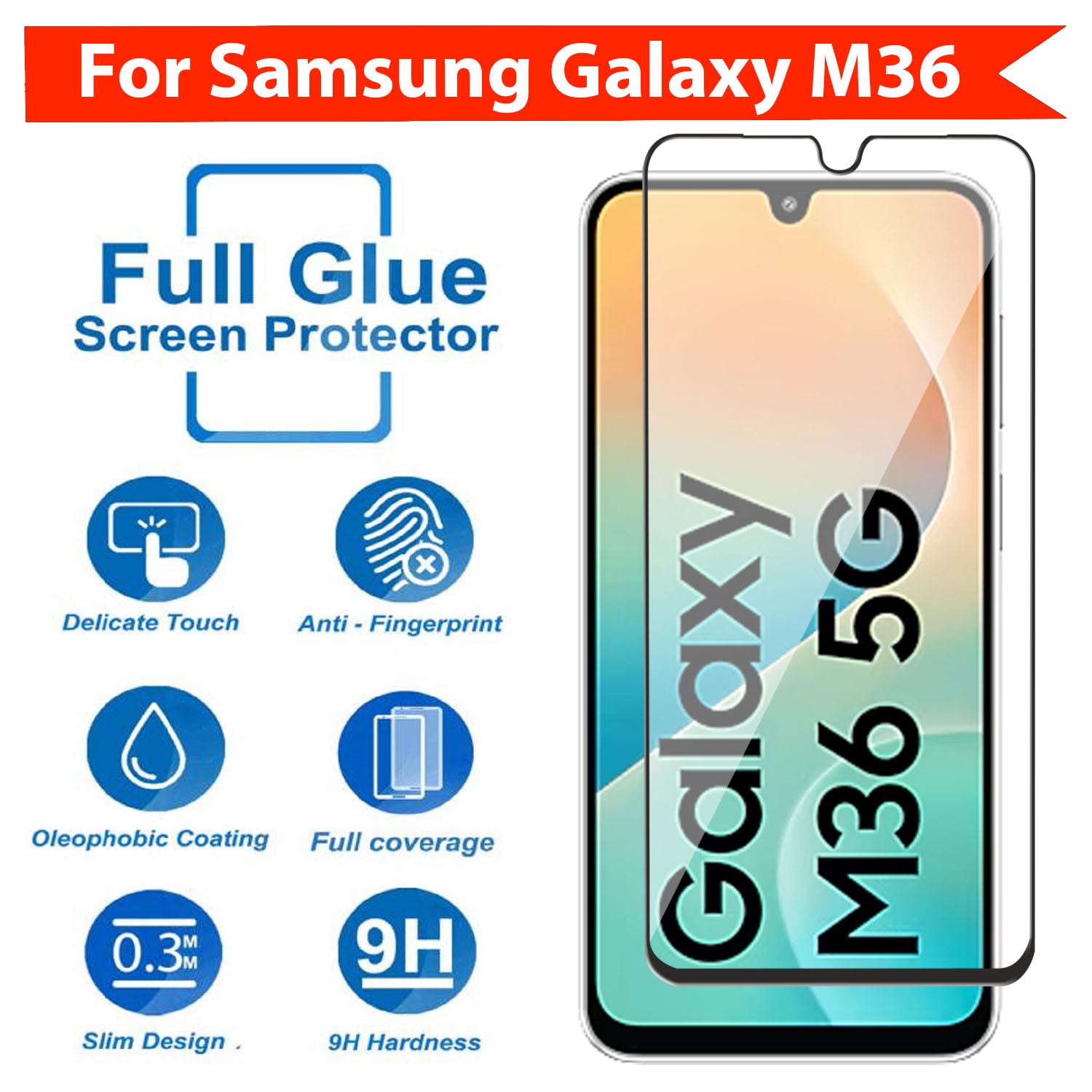 Tempered Glass for Samsung Galaxy M36 (Black) Edge to Edge , Pack of 1