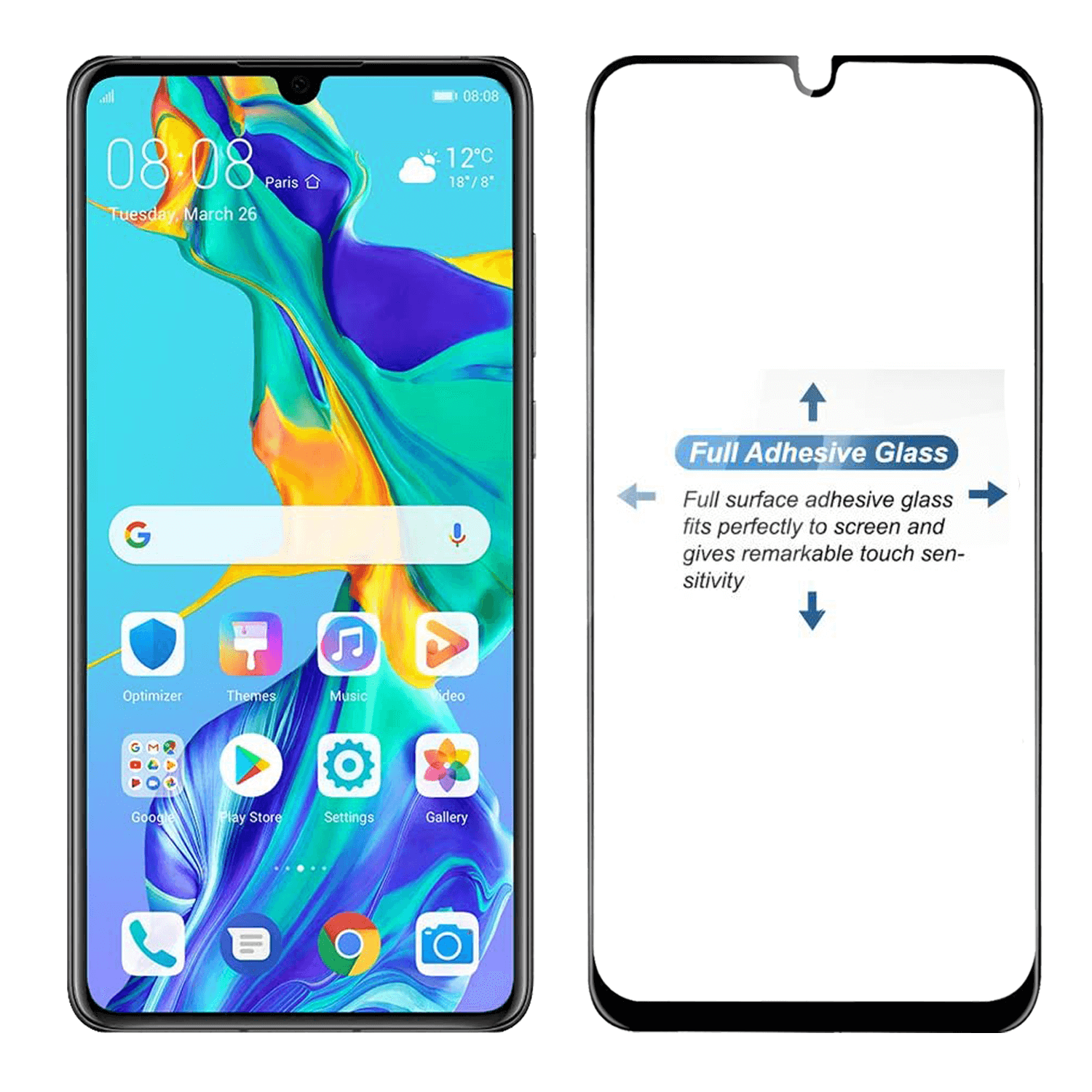 Tempered Glass for Huawei P30 (Black) Edge to Edge , Pack of 1