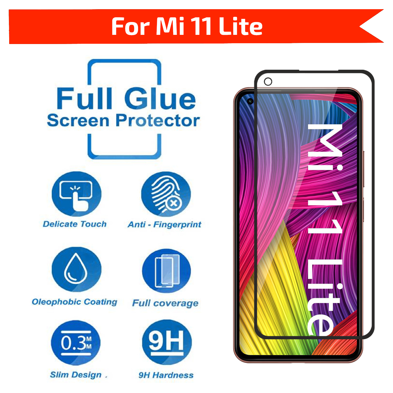 Tempered Glass for Xiaomi Mi 11 Lite , Xiaomi Mi 11 Lite 5G , Xiaomi 11 Lite 5G NE(Black) , Edge to Edge , Pack of 1