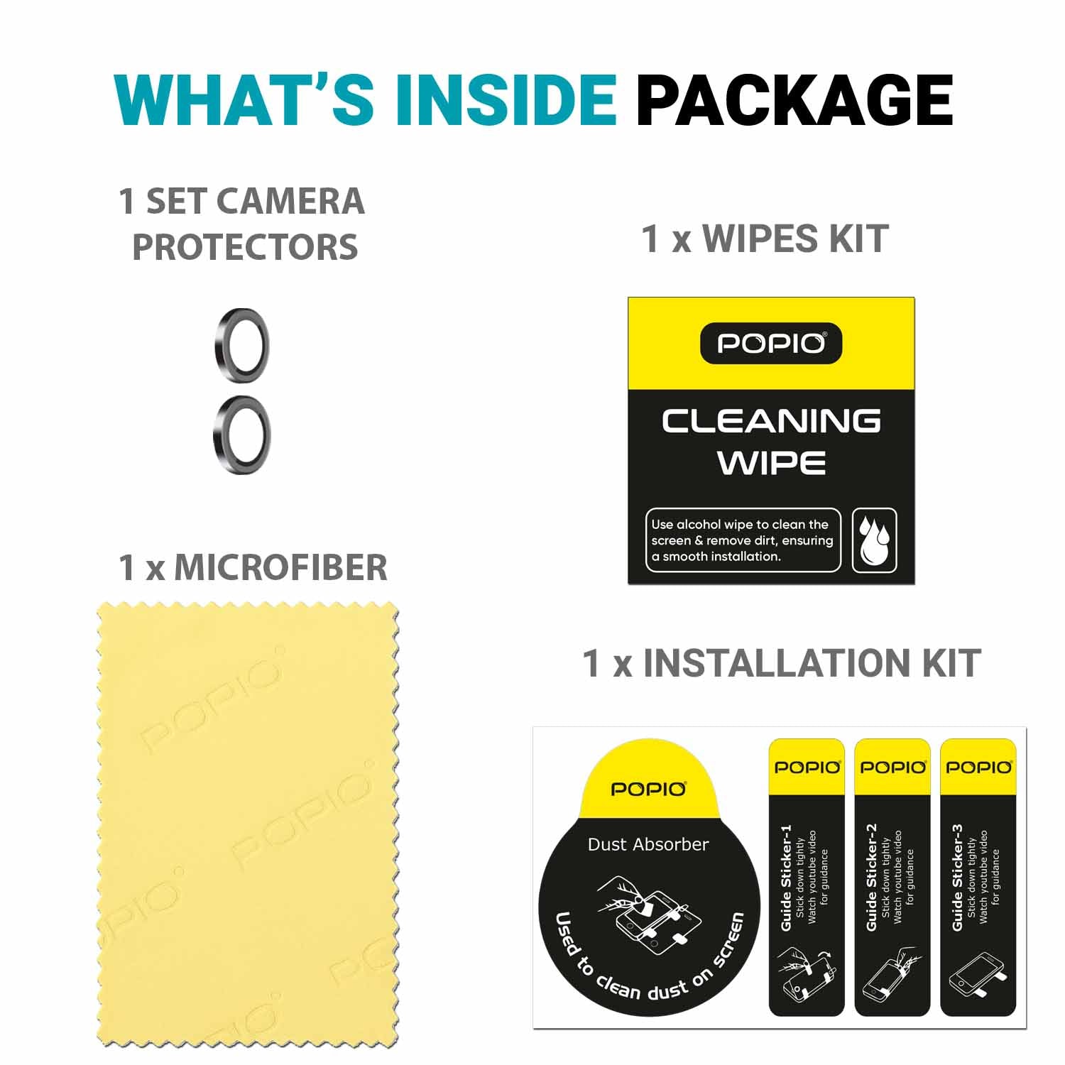 POPIO Camera Lens Protector For iPhone 17 (Black), 1 Set, with Easy Installation Kit