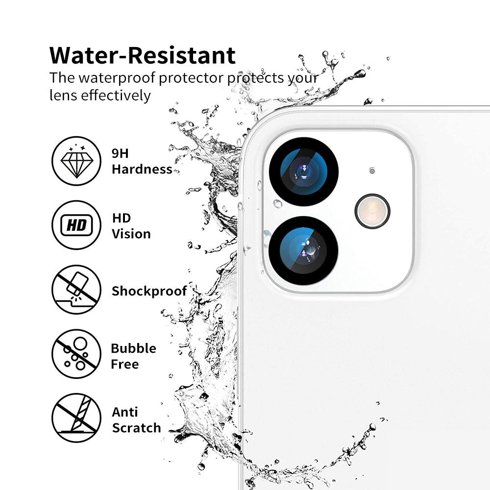 POPIO Camera Lens Protector For iPhone 12 / iPhone 12 Mini (Black), 1 Set, with Easy Installation Kit