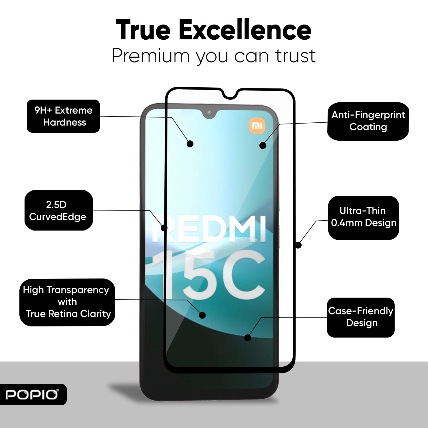 Tempered Glass for Redmi 15C (Black) Edge to Edge , Pack of 1