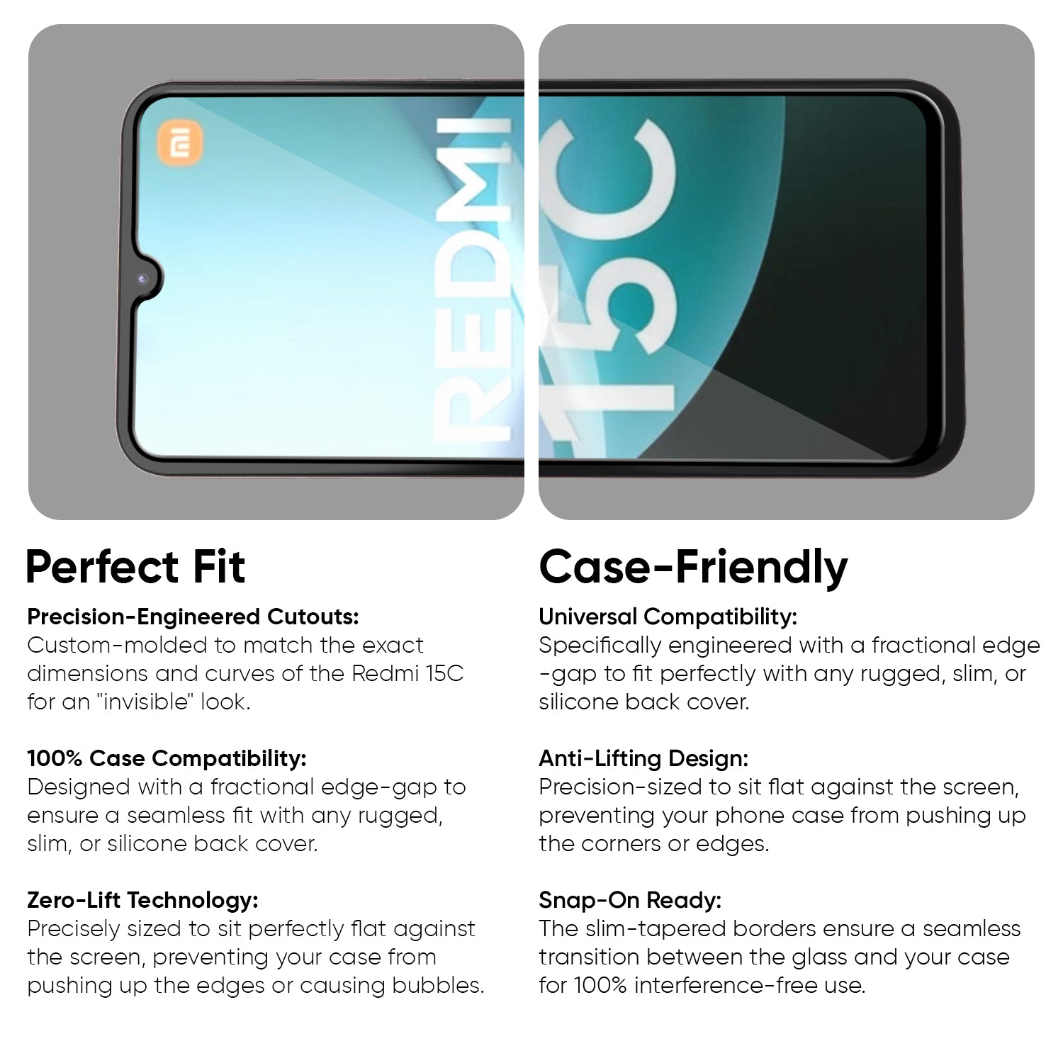 Tempered Glass for Redmi 15C (Black) Edge to Edge , Pack of 1