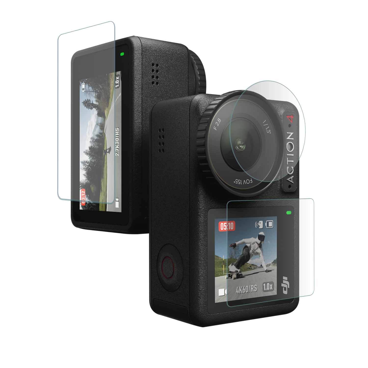 POPIO Military-Grade Gorilla Tempered Glass for DJI Osmo Action 4 Camera (Transparent) Edge To Edge Full Screen Coverage With Installation Kit, Complete Set Of 3 Glass