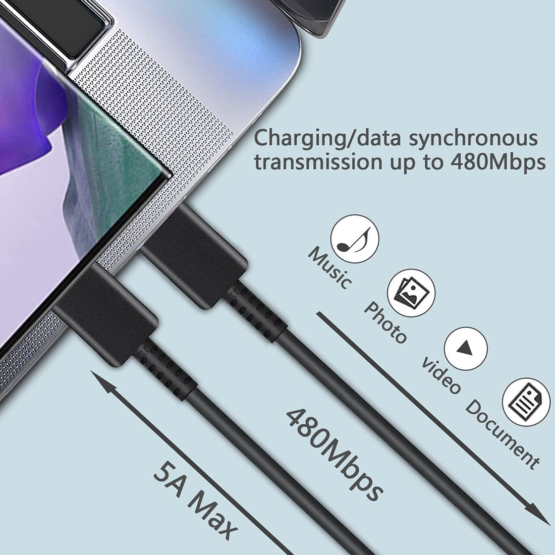 POPIO 1M USB-C to USB-C PD Cable (Black) – 100W Fast Charging & High-Speed Data Transfer, Durable Tangle-Free Design, Compatible with Samsung Galaxy, MacBook, iPad, and More