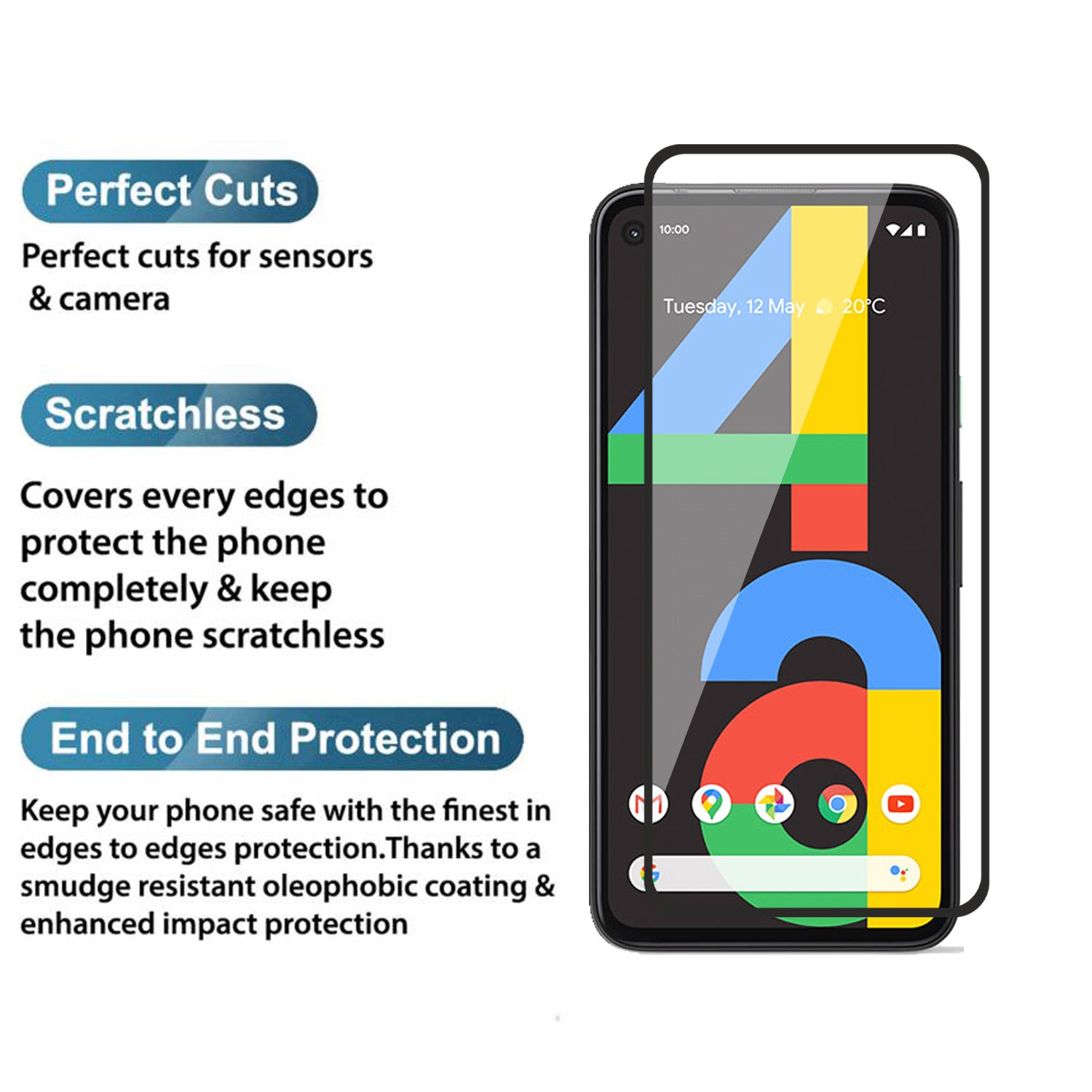 Tempered Glass for Google Pixel 4A 4G (Black) Edge to Edge , Pack of 1
