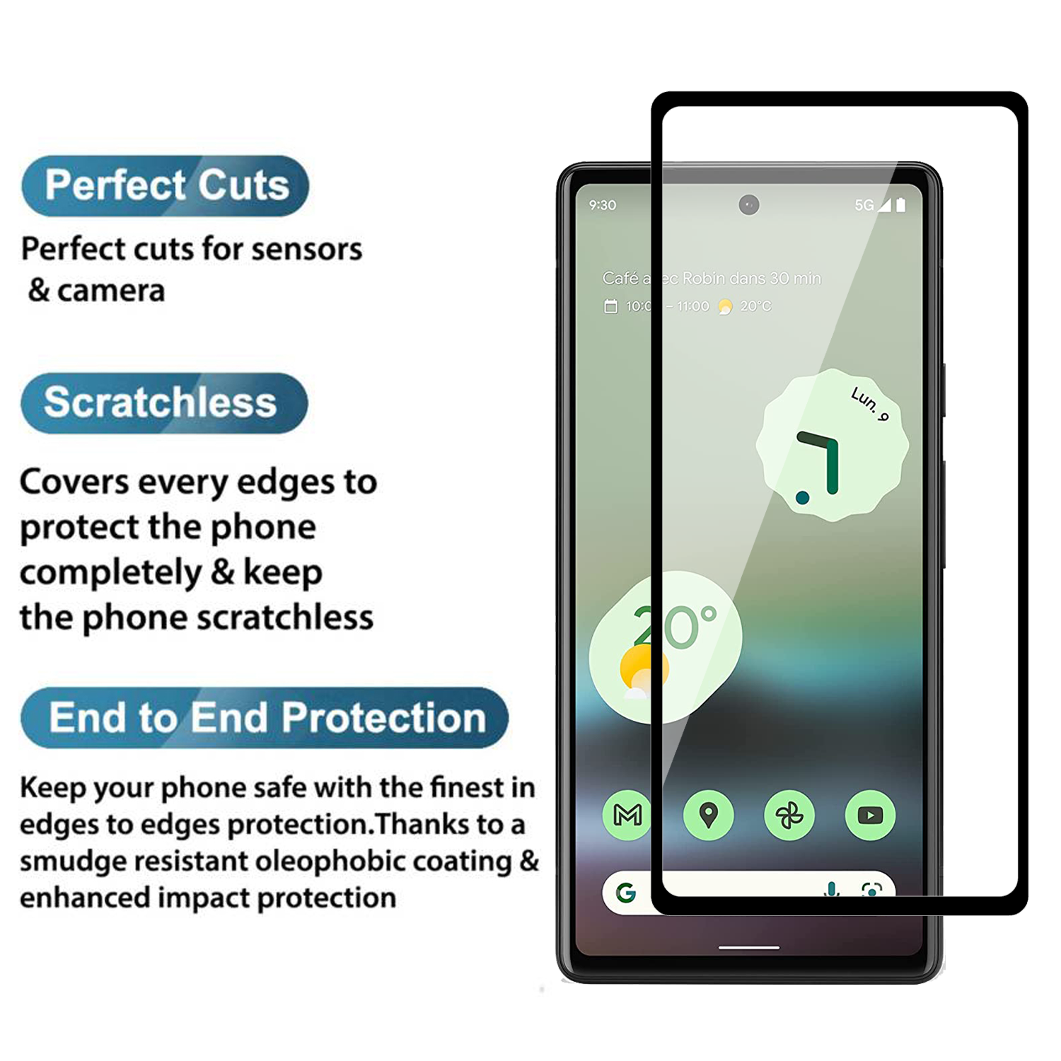 Tempered Glass for Google Pixel 6A (Black) Edge to Edge , Pack of 1