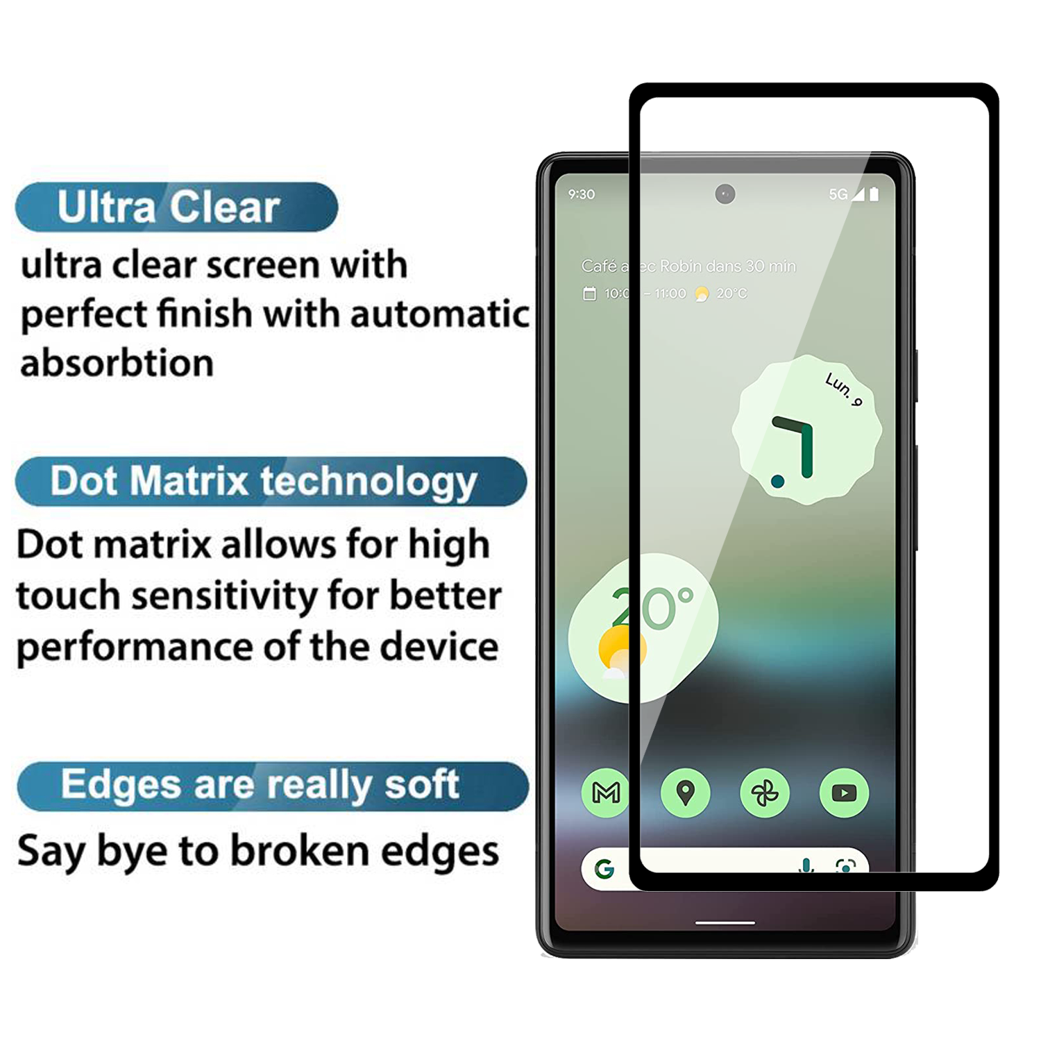 Tempered Glass for Google Pixel 6A (Black) Edge to Edge , Pack of 1