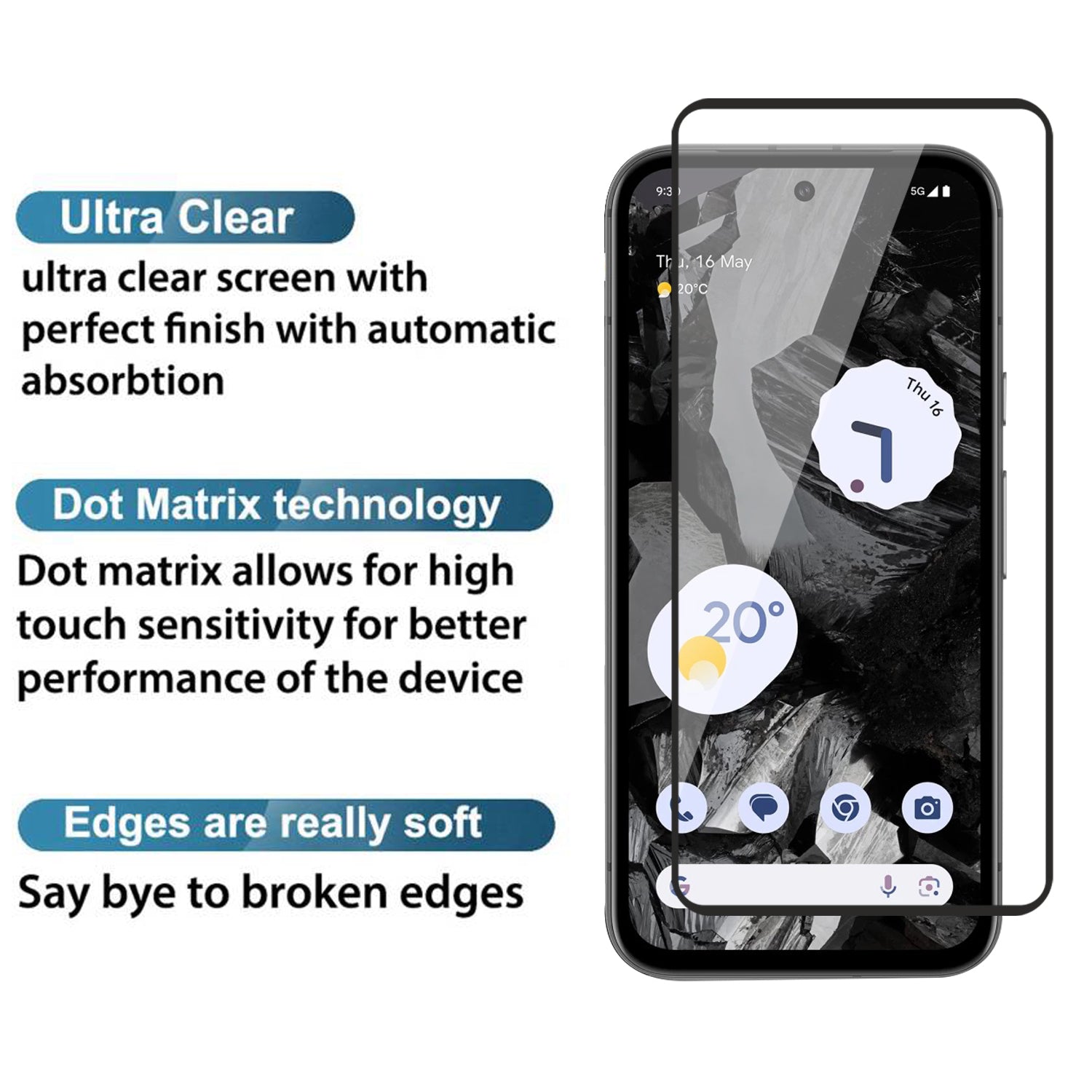 Tempered Glass for Google Pixel 8A (Black) Edge to Edge , Pack of 1