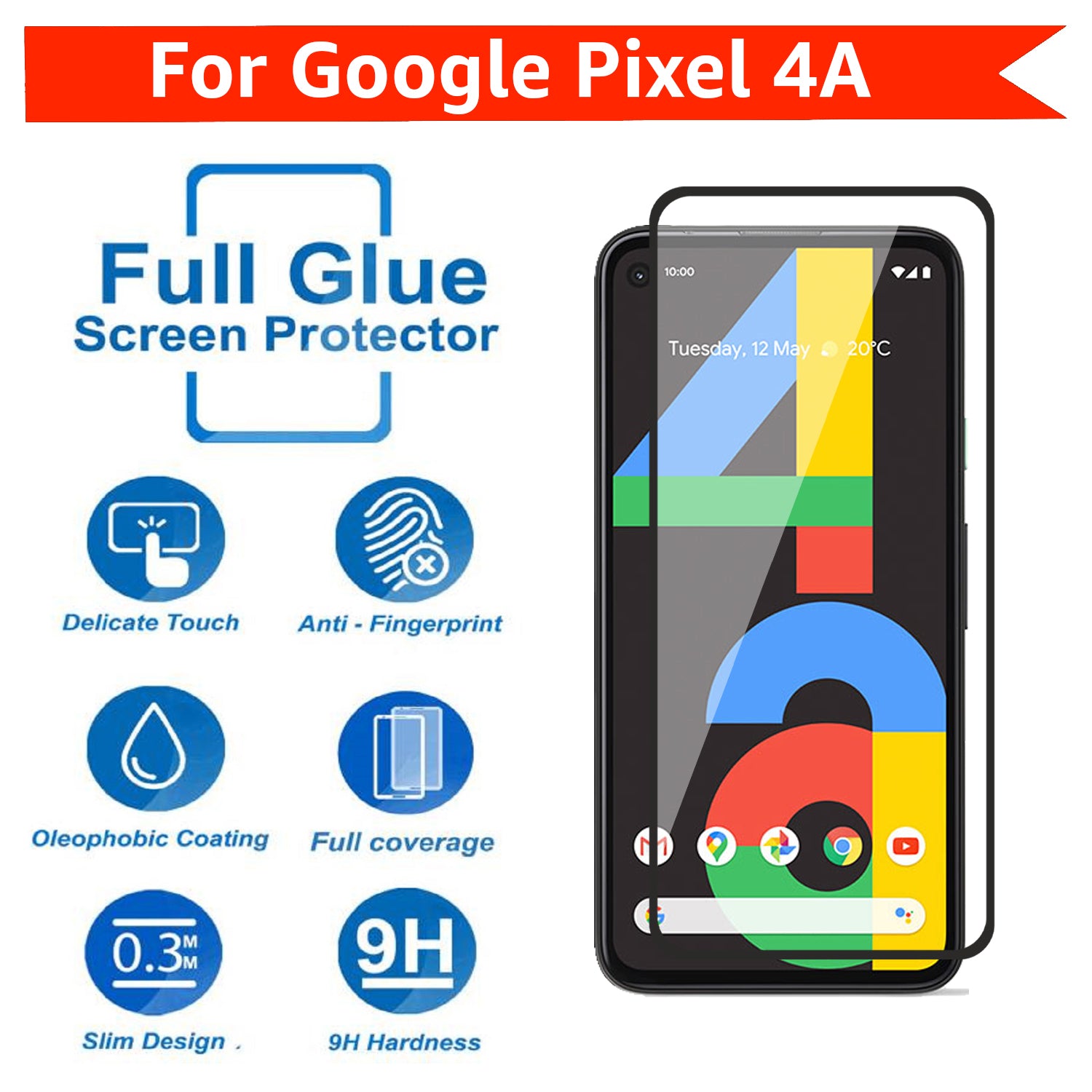Tempered Glass for Google Pixel 4A 4G (Black) Edge to Edge , Pack of 1