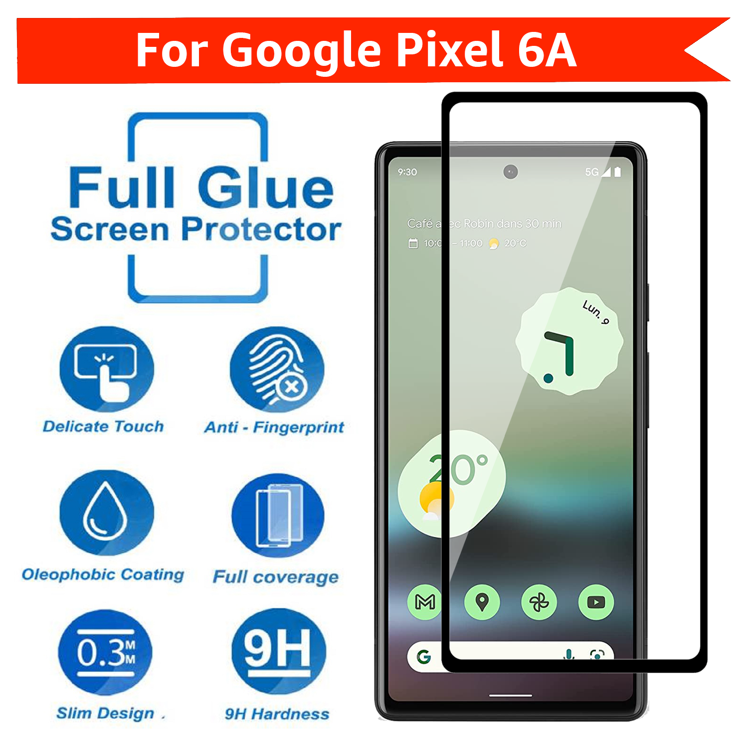 Tempered Glass for Google Pixel 6A (Black) Edge to Edge , Pack of 1