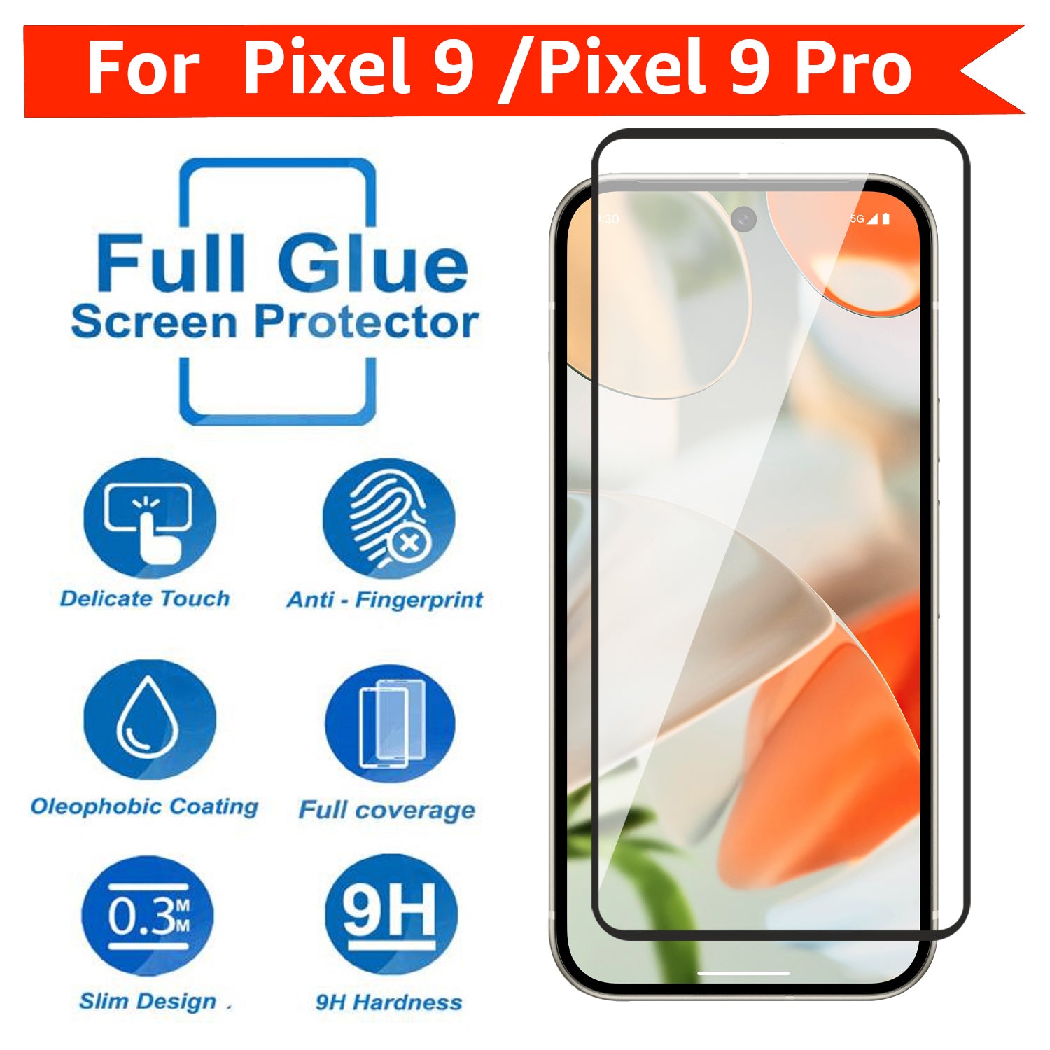 Tempered Glass for Google Pixel 9/9 Pro (Black) Edge to Edge , Pack of 1