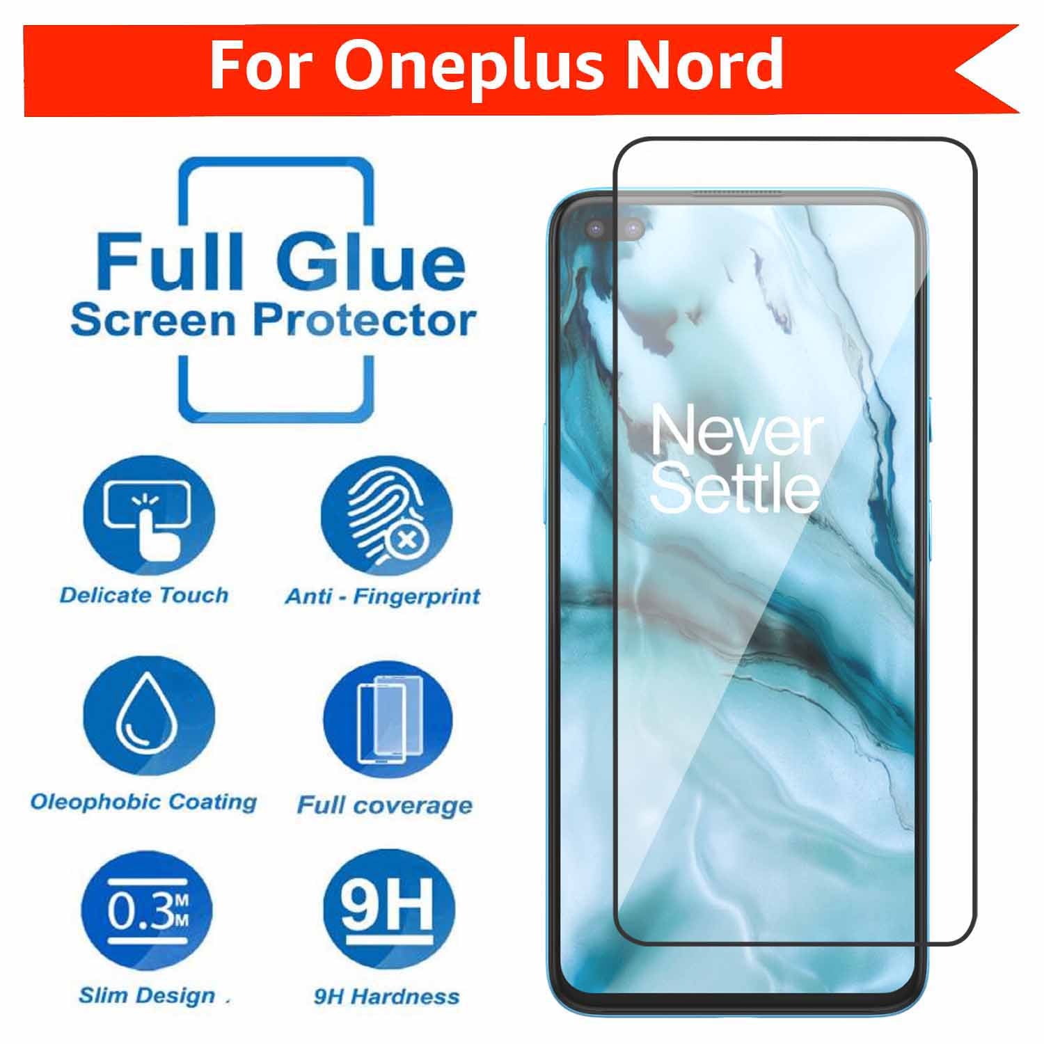 Tempered Glass for Oneplus Nord Edge to Edge , Pack of 1 , Black