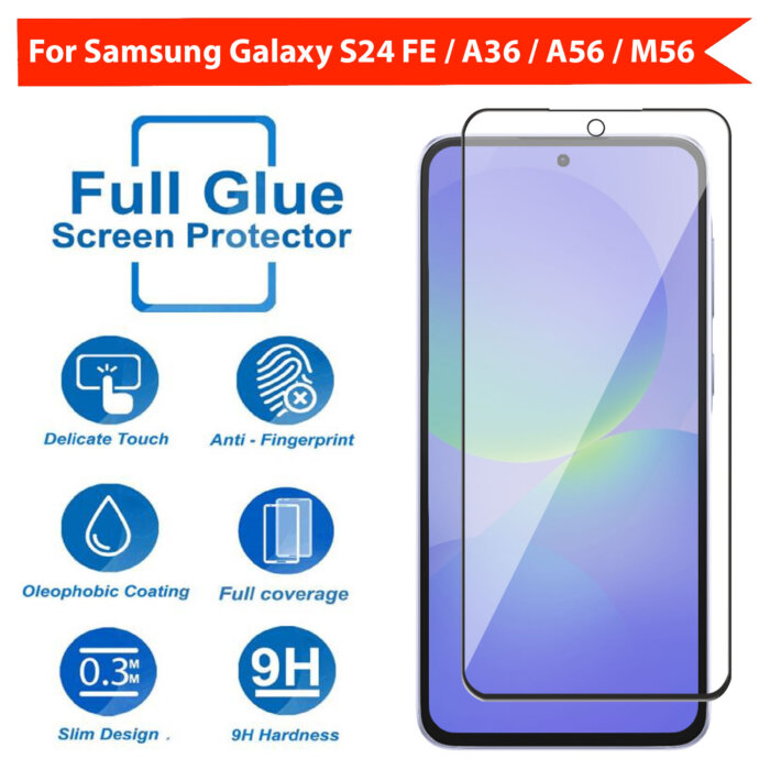 Tempered Glass for Samsung Galaxy S24 FE 5G / A36 /A56 /M56 (Black) Edge to Edge, Pack of 1 - Image 4