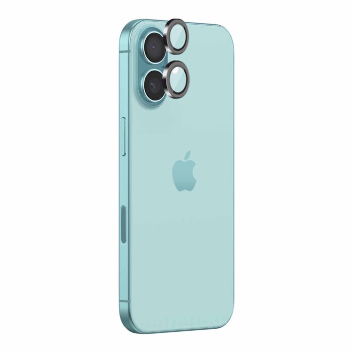 POPIO Camera Lens Protector For iPhone 16 / iPhone 16 Plus (Black), 1 Set, with Easy Installation Kit - Image 1